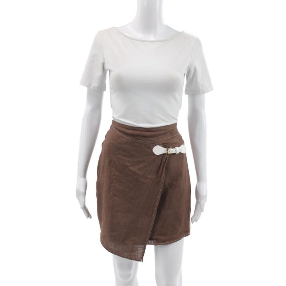 Muze Women Wrap Mini Skirt Brown Cotton Knee Length Size S